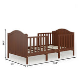 2-in-1 Classic Convertible Wooden Toddler Bed with 2 Side Guardrails for Extra Safety-Brown