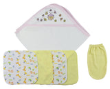 Pink Hooded Towel, Washcloths and Hand Washcloth Mitt - 6 pc Set