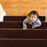 15Pcs Indoor Non-Slip Stair Carpet Mats for Wooden Steps-Brown