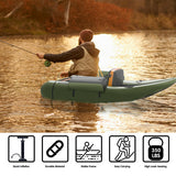 Inflatable Fishing Float Tube with Pump Storage Pockets and Fish Ruler-Green