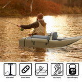 Inflatable Fishing Float Tube with Pump Storage Pockets and Fish Ruler-Beige