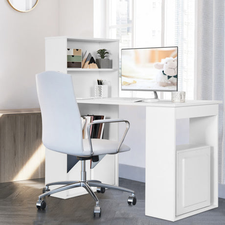 Computer Desk Writing Workstation Office with 6-Tier Storage Shelves-White