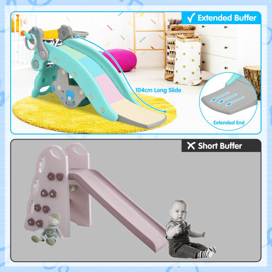 4-in-1 Toddler Slide and Rocking Horse Playset with Basketball Hoop-Blue