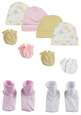 Girls Baby Caps, Booties and Mittens (Pack of 10)