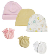 Girls Baby Caps and Mittens (Pack of 6)