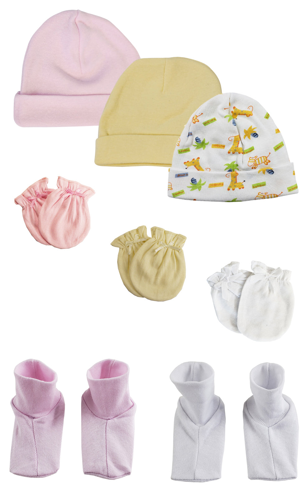 Baby Girl Infant Caps, Booties and Mittens (Pack of 8)