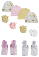 Baby Girls Caps, Booties and Mittens (Pack of 10)