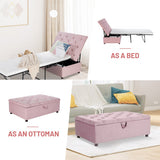 Folding Ottoman Sleeper Bed with Mattress for Guest Bed and Office Nap-Pink