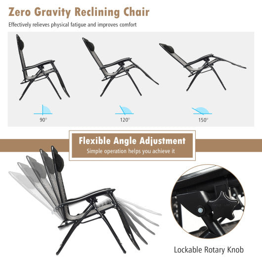 2 Pieces Folding Patio Rattan Zero Gravity Lounge Chair-Gray