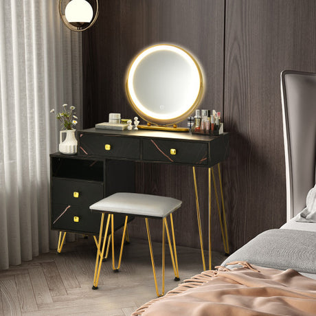 Modern Dressing Table with Storage Cabinet-Black