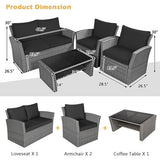 4 Pieces Patio Rattan Furniture Set Sofa Table with Storage Shelf Cushion-Black