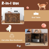 Wooden Hidden Cabinet Cat Furniture with Divider-Coffee