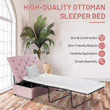 Folding Ottoman Sleeper Bed with Mattress for Guest Bed and Office Nap-Pink