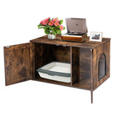 Wooden Hidden Cabinet Cat Furniture with Divider-Coffee