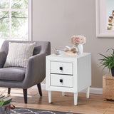 Multipurpose Retro Bedside Nightstand with 2 Drawers-White