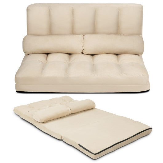 6-Position Foldable Floor Sofa Bed with Detachable Cloth Cover-Beige