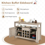 Server Buffet Sideboard With Wine Rack and Open Shelf-Gray