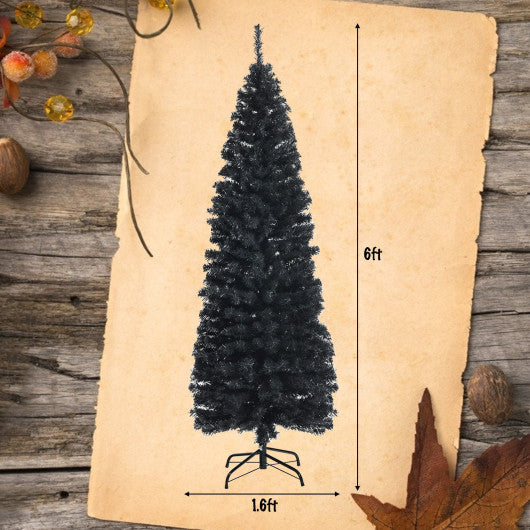 6ft Unlit Artificial Christmas Halloween Pencil Tree Black with Metal Stand-Black