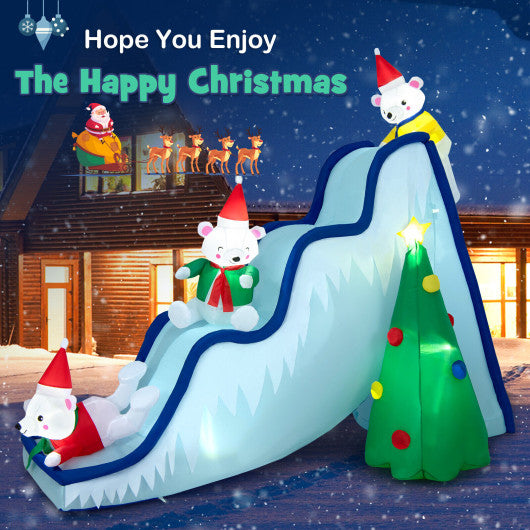 9 Feet Inflatable Polar Bear Slide Scene Decoration with LED Lights