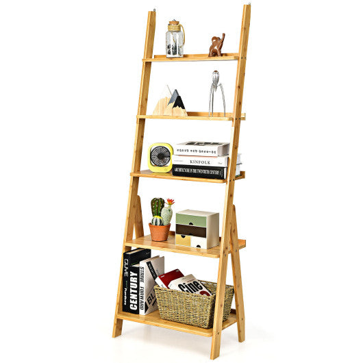 5-Tier Bamboo Ladder Shelf for Home Use-Natural