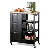 Rolling Kitchen Island Utility Storage Cart with 3 Large Drawers-Black