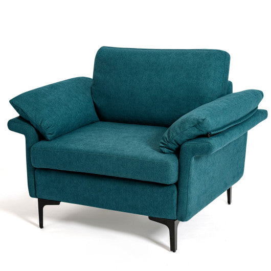 Modern Fabric Accent Armchair with Original Distributed Spring and Armrest Cushions-Peacock Blue