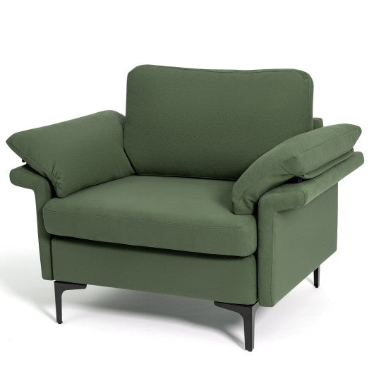 Modern Fabric Accent Armchair with Original Distributed Spring and Armrest Cushions-Army Green