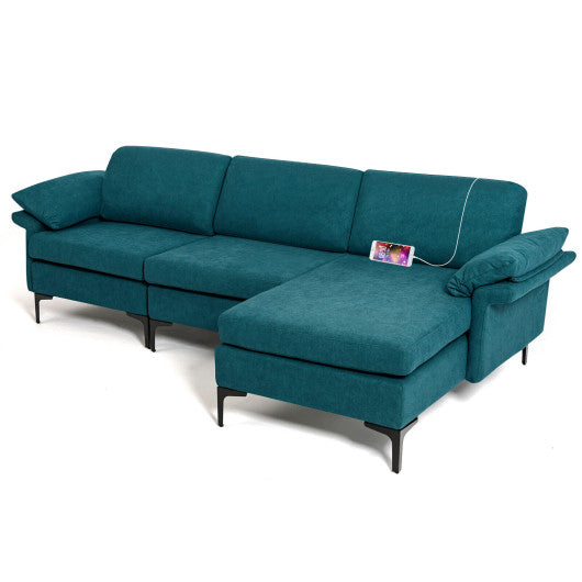 Extra Large Modular L-shaped Sectional Sofa with Reversible Chaise for 4-5 People-Peacock Blue