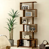 6-Tier S-Shaped Freestanding Bookshelf with Cabinet and Doors-Coffee