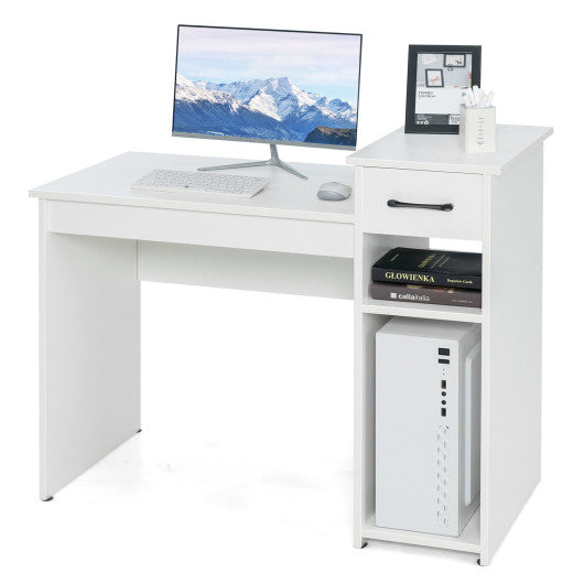 Computer Desk PC Laptop Table with Drawer and Shelf-White