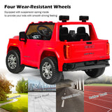 12V 2-Seater Licensed GMC Kids Ride On Truck RC Electric Car with Storage Box-Red