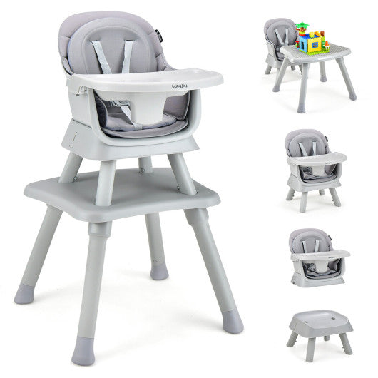 6-in-1 Convertible Baby High Chair with Adjustable Removable Tray-Gray
