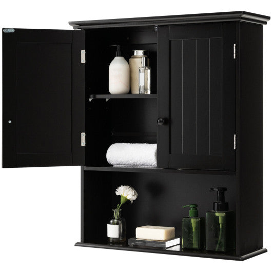 2-Door Wall Mount Bathroom Storage Cabinet with Open Shelf-Black