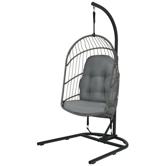 Hanging Wicker Egg Chair with Stand -Gray