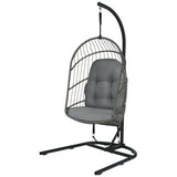 Hanging Wicker Egg Chair with Stand -Gray