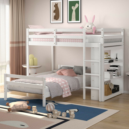 Twin Over Twin Loft Bunk Bed with Bookcase-White