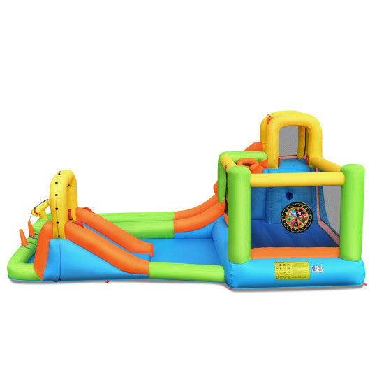 8-in-1 Inflatable Water Slide Bounce House with Splash Pool and 735W Blower