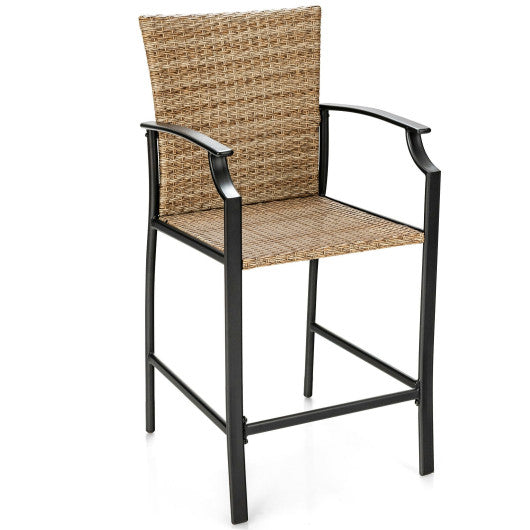 Patio Rattan Bar Stools Set of 4 with Soft Cushions