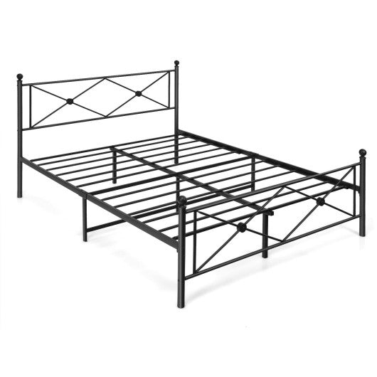Full/Queen Size Metal Bed Frame Platform with Headboard-Full Size