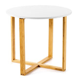 Multifunctional Round Side End Table with Bamboo Legs and X-Shaped Base