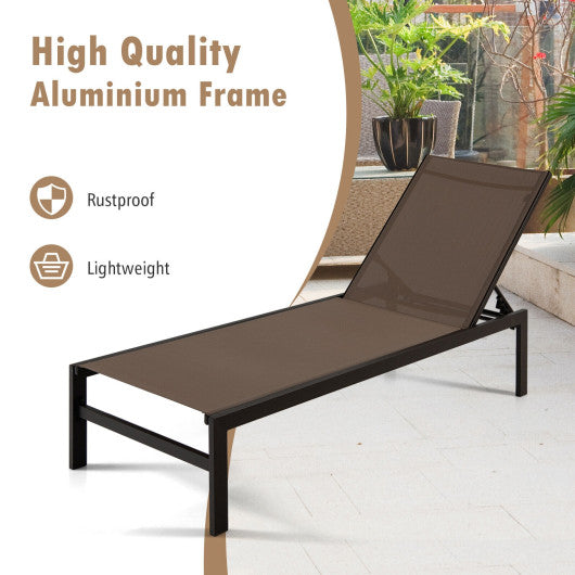 6-Position Chaise Lounge Chairs with Rustproof Aluminium Frame-Brown