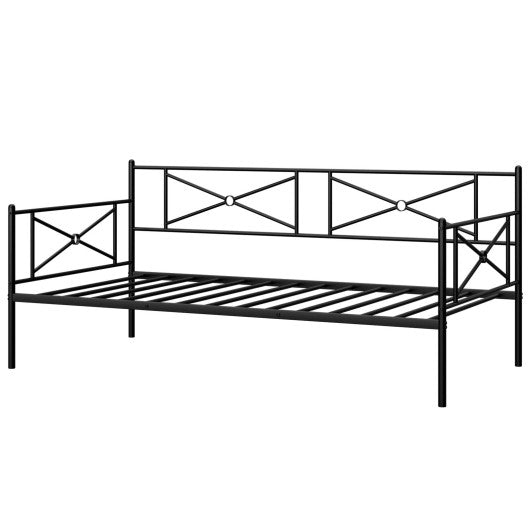 Metal Daybed Twin Bed Frame Stable Steel Slats Sofa Bed-Black