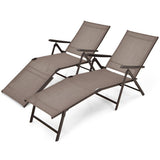 2 Pieces Foldable Chaise Lounge Chair with 2-Position Footrest-Brown