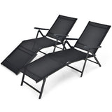 2 Pieces Foldable Chaise Lounge Chair with 2-Position Footrest-Black