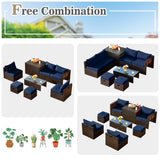 8 Pieces Patio Space-Saving Rattan Furniture Set with Storage Box and Waterproof Cover-Navy