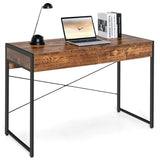 2-Drawer Home Office Desk with Steel Frame-Rustic Brown