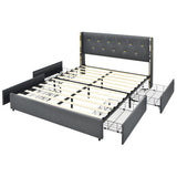 Full/Queen Size Upholstered Bed Frame with 4 Storage Drawers-Queen Size