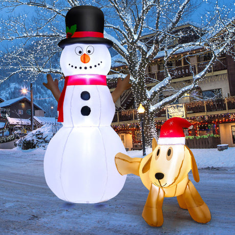 6 Feet Tall Inflatable Snowman and Dog Set Christmas Decoration with LED Lights