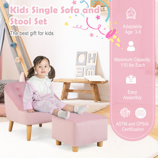 Soft Velvet Upholstered Kids Sofa Chair with Ottoman-Pink