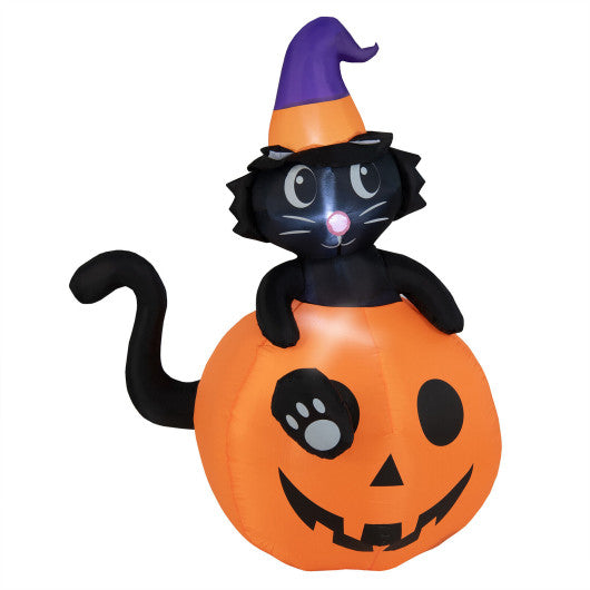 5 Feet Inflatable Halloween Pumpkin with Witch's Black Cat